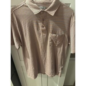 Fish Hippie Co Mens Golf Polo Shirt L Striped Short Sleeve Pocket Button Up
